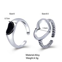 Vintage Black Heart-shaped Hollowed Dripping Oil Alloy Ring Two-piece Set Wholesale main image 3