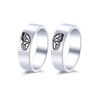 Fashion Solid Color Carved Butterfly Heart-shaped Couple Ring Two-piece Set main image 2