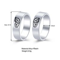 Fashion Solid Color Carved Butterfly Heart-shaped Couple Ring Two-piece Set main image 3