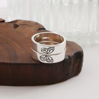 Fashion Solid Color Carved Butterfly Heart-shaped Couple Ring Two-piece Set main image 5