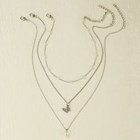 Retro Multi-layered Clavicle Chain Butterfly Pearl Alloy Necklace main image 1