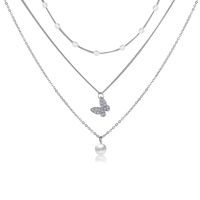 Retro Multi-layered Clavicle Chain Butterfly Pearl Alloy Necklace main image 6
