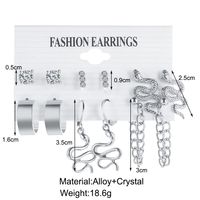 Simple Letter C-shaped Snake-shaped Rhinestone-studded Earrings Set 6 Pairs main image 3