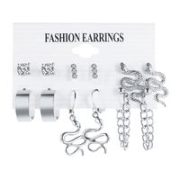 Simple Letter C-shaped Snake-shaped Rhinestone-studded Earrings Set 6 Pairs main image 6