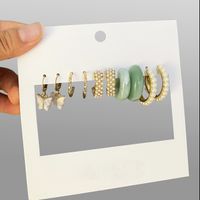 Vintage Acrylic Butterfly Creative Simple Inlaid Pearl Earrings Set 5 Pairs sku image 3