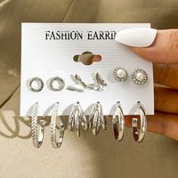 Simple Letter C-shaped Snake-shaped Rhinestone-studded Earrings Set 6 Pairs sku image 2