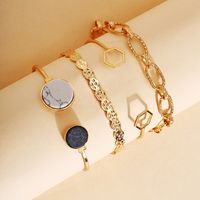 Vintage Open Creative Retro Marble Geometric Chain Bracelet 5-piece Set sku image 1