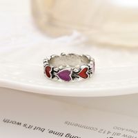 Vintage Heart-shaped Dripping-oil Two-piece Alloy Rings Set Wholesale sku image 2