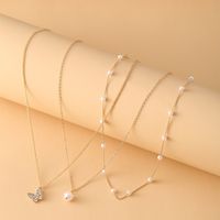 Collar Retro De Aleación De Perlas De Mariposa Con Cadena De Clavícula De Múltiples Capas sku image 1