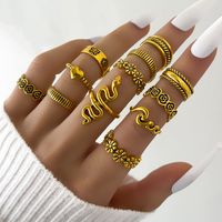 Fashion New Retro Flower Wave Snake Heart Butterfly Alloy Joint Ring main image 2
