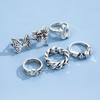 Punk Gothic Style Dice Star Moon Flower Angel Butterfly Ring 6-piece Set main image 3