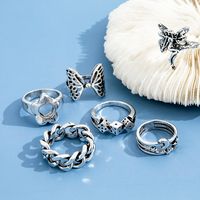 Punk Gothic Style Dice Star Moon Flower Angel Butterfly Ring 6-piece Set main image 6