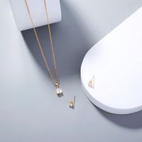 Simple Niche Design Jewelry Water Drop Shape Zircon Pendant Element Necklace One Earring Pair Set 3pcs main image 6