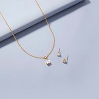 Simple Niche Design Jewelry Water Drop Shape Zircon Pendant Element Necklace One Earring Pair Set 3pcs sku image 1