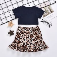 Children's Suit Summer Short-sleeved Leopard Skirt Set Two-piece main image 4