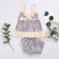 Baby Girl Cotton Leopard Print Shorts Triangle Suspenders Half Skirt Two-piece main image 1