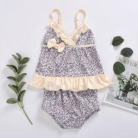 Baby Girl Cotton Leopard Print Shorts Triangle Suspenders Half Skirt Two-piece main image 3