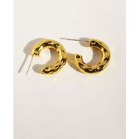 Copper Gold-plated Concave Convex Surface Simple Thick Semicircle C-shaped Earrings main image 1