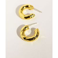 Copper Gold-plated Concave Convex Surface Simple Thick Semicircle C-shaped Earrings main image 5