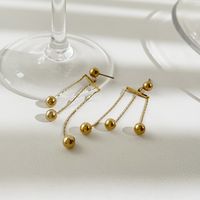Vintage 18k Real Gold Electroplated Stainless Steel Ball Tassel Earring main image 4