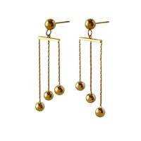 Vintage 18k Real Gold Electroplated Stainless Steel Ball Tassel Earring main image 6