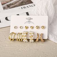 Inlaid Pearl Twist Ladies Alloy Set 6 Creative Retro Gold Heart Shaped Earrings main image 1