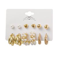 Inlaid Pearl Twist Ladies Alloy Set 6 Creative Retro Gold Heart Shaped Earrings main image 6
