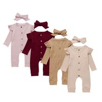 Fashion New Pit Strip Baby Solid Color Round Neck Button Romper main image 3