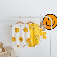 Baby Sleeveless Cute Smiley Loose Casual One-piece Thin Full Printed Romper main image 3