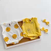 Baby Sleeveless Cute Smiley Loose Casual One-piece Thin Full Printed Romper main image 4