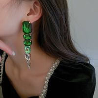 Fashion Green Square Inlaid Rhinestone Snake-shaped Earrings Wholesale main image 5