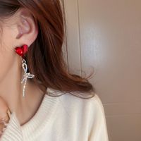 Fashion Red Heart Rhinestone Bow Alloy Earrings Wholesale main image 3