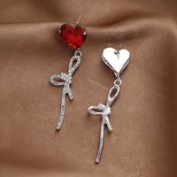 Fashion Red Heart Rhinestone Bow Alloy Earrings Wholesale main image 4