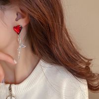 Fashion Red Heart Rhinestone Bow Alloy Earrings Wholesale main image 5