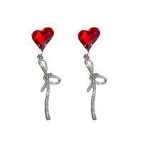 Fashion Red Heart Rhinestone Bow Alloy Earrings Wholesale main image 6