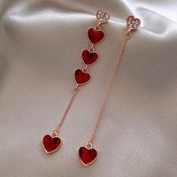 Simple Asymmetric Set With Rhinestones Red Heart Chain Earrings Wholesale main image 1