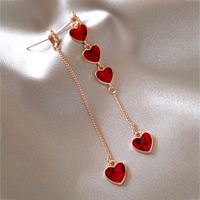 Simple Asymmetric Set With Rhinestones Red Heart Chain Earrings Wholesale main image 4