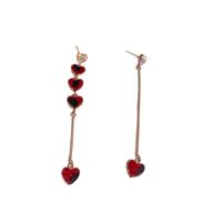 Simple Asymmetric Set With Rhinestones Red Heart Chain Earrings Wholesale main image 6