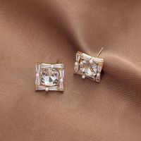 Fashion Inlaid Rhinestone Pearl Geometric Square Stud Earrings Wholesale main image 1