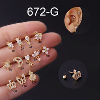 Ear Cartilage Rings & Studs Fashion Crown 316 Stainless Steel  Copper Plating sku image 7