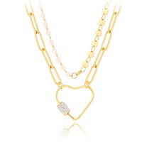 Simple Heart Shaped Full Rhinestone Titanium Steel Necklace Wholesale sku image 1