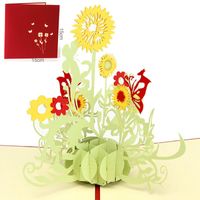 Three-dimensional Creative Sun Flower Handmade Paper Carving Hollow Thank You Card sku image 1