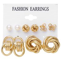 Inlaid Pearl Twist Ladies Alloy Set 6 Creative Retro Gold Heart Shaped Earrings sku image 6