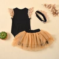 Summer New Hairband Lace Flying Sleeve Mesh Short Skirt Baby Romper Cotton Three-piece Set main image 4