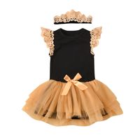 Summer New Hairband Lace Flying Sleeve Mesh Short Skirt Baby Romper Cotton Three-piece Set main image 11