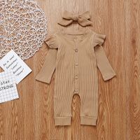 Fashion New Pit Strip Baby Solid Color Round Neck Button Romper sku image 1
