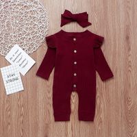 Fashion New Pit Strip Baby Solid Color Round Neck Button Romper sku image 5