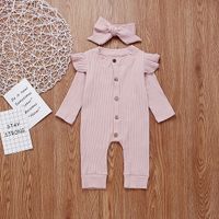 Mode Nouvelle Bande De Fosse Bébé Couleur Unie Col Rond Bouton Barboteuse sku image 12