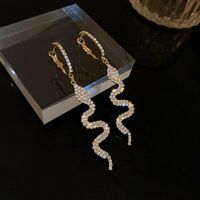 Fashion Exaggerated Rhinestone Snake-shaped Long Copper Earrings Wholesale sku image 1