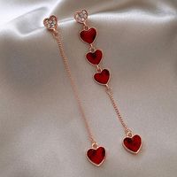 Simple Asymmetric Set With Rhinestones Red Heart Chain Earrings Wholesale sku image 1